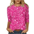 thumbnail image 2 of Teissuly Women's Fashion Printed T-shirt Mid-length 3/4 Sleeves Blouse Round Neck Casual Tops, 2 of 5