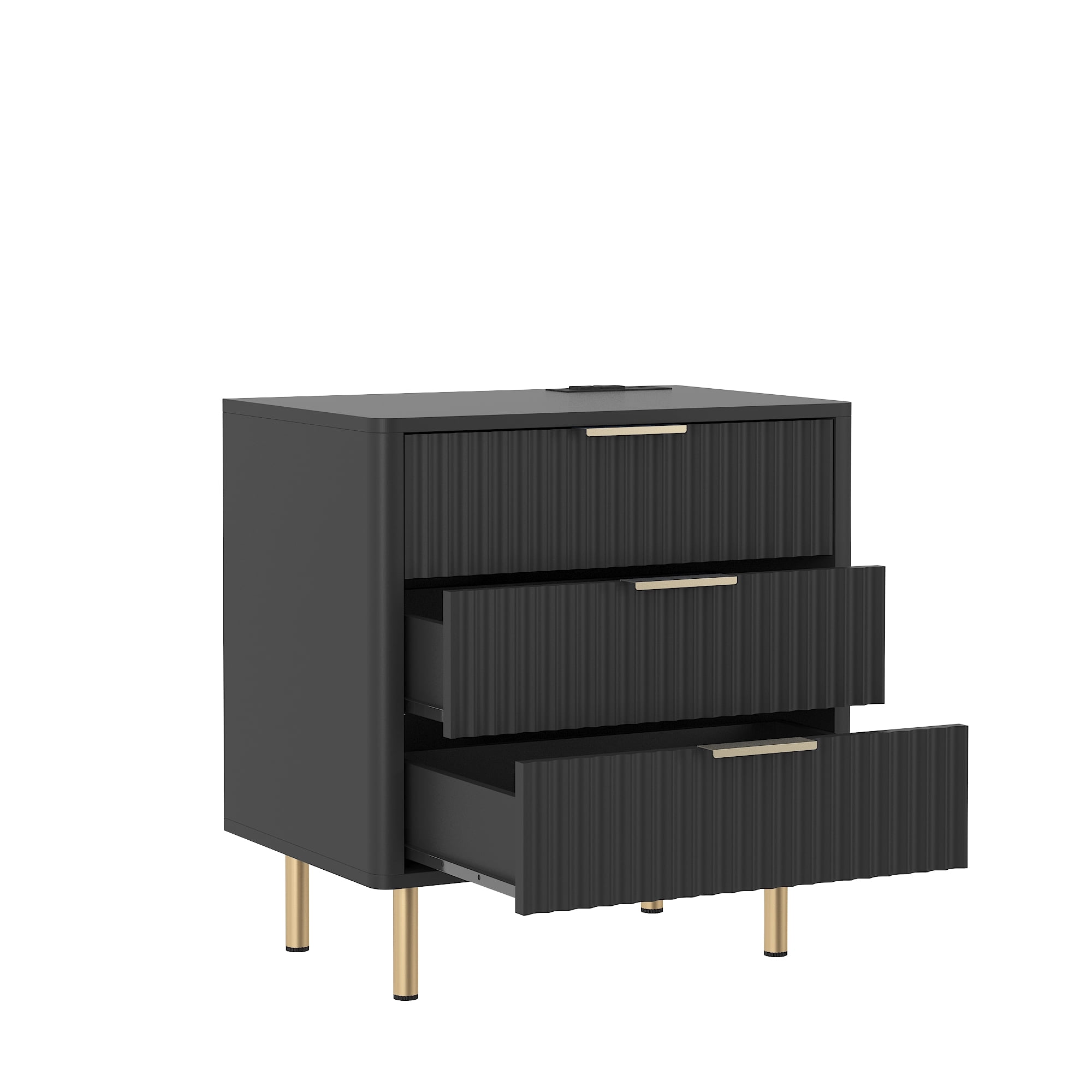 Modern Nightstand with Voice Control Night Light & Charging Station, Closed Cabinet + 2-Tier Open Storage Bedroom Bedside Side Table