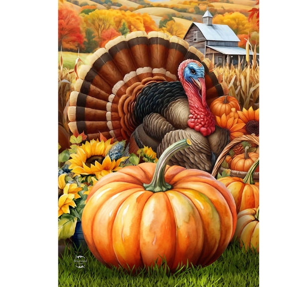 Briarwood Lane Fall Thanksgiving Garden Flag 12x18 For Outdoor Wild Turkey and Pumpkins For Thanksgiving Garden Flag Flags For Outside