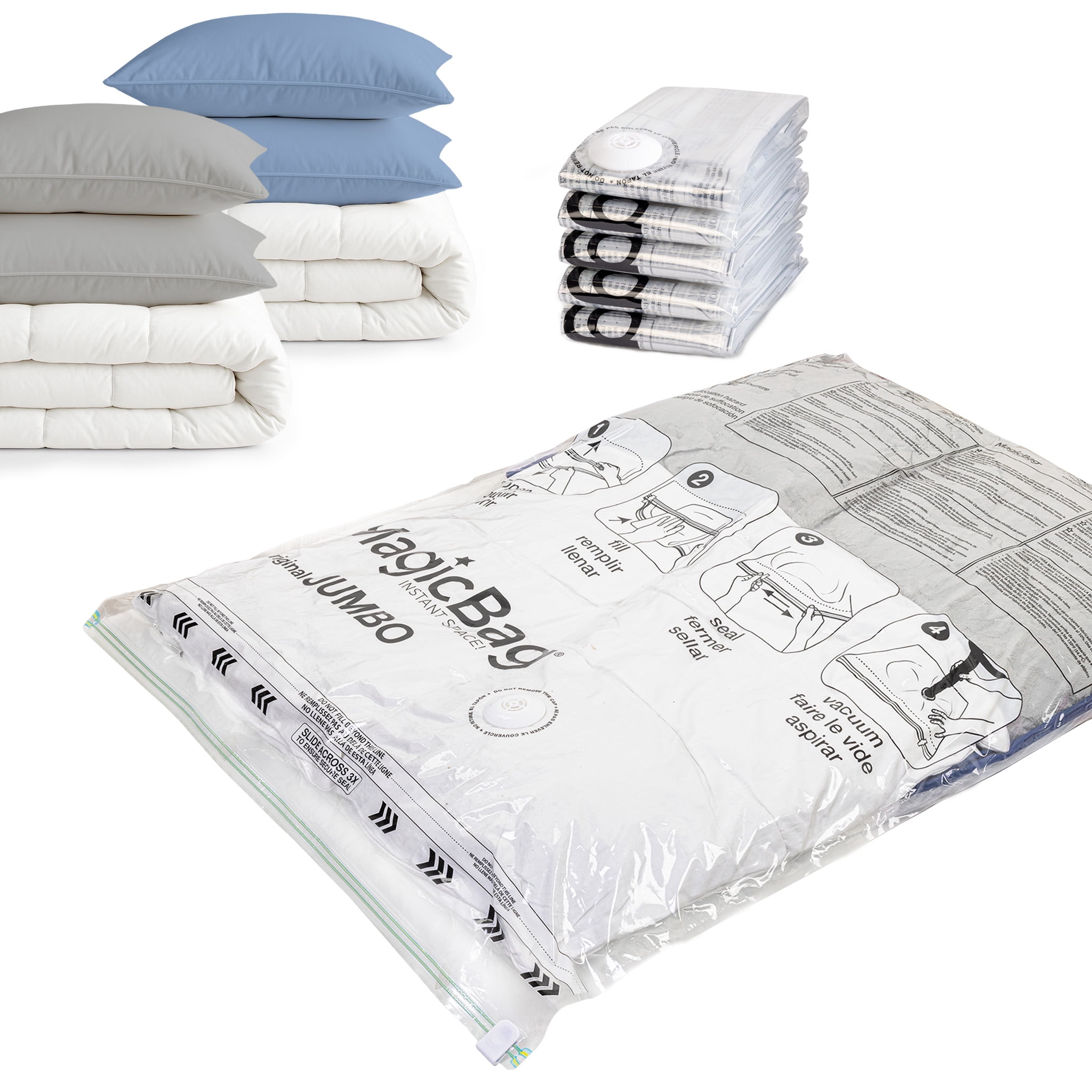 MagicBag Jumbo Vacuum Storage Bags, 12 Pack Flat Compression Bags for Bedding, Space Saving & Airtight