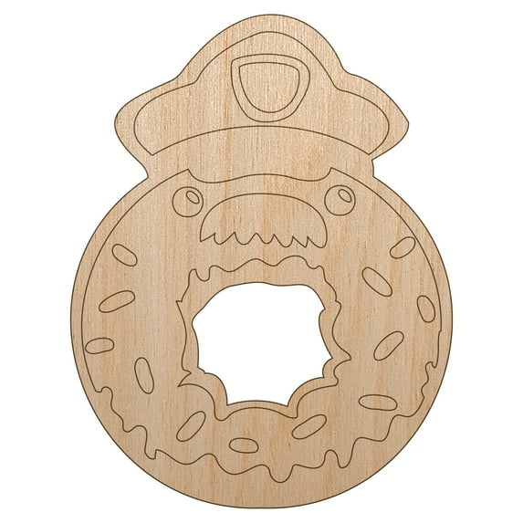 Police Officer Donut Wood Shape Unfinished Piece Cutout Craft DIY Projects - 6.25 Inch Size - 1/8 Inch Thick