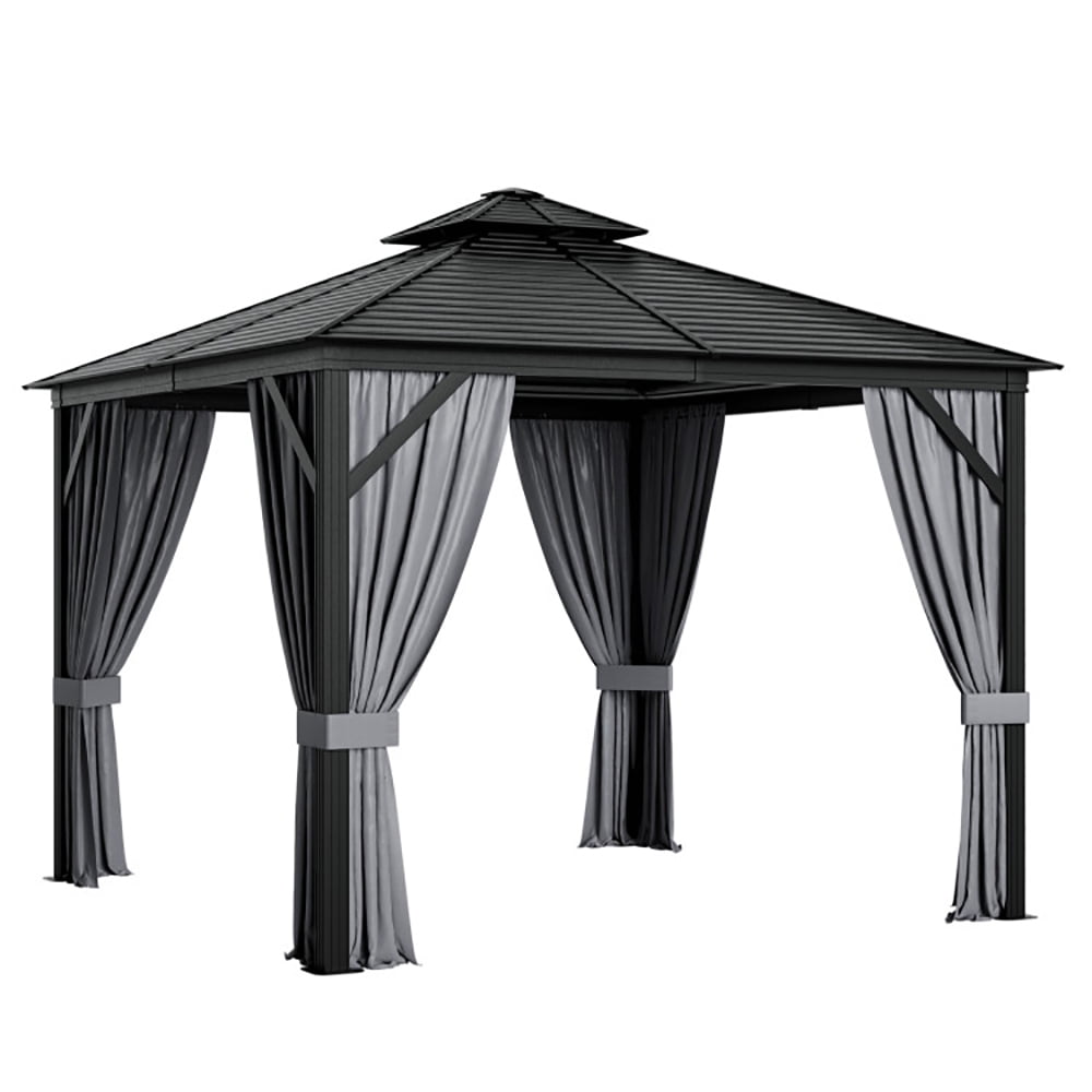 Aimee Lii 10 x 10 Feet Double-Top Hardtop Gazebo with Galvanized Steel Roof, Backyard Canopy Gazebo for Party Wedding BBQ Events, Gray Aimee Lii 10 x 10 Feet Double-Top Hardtop Gazebo with Galvanized Steel Roof, Backyard Canopy Gazebo for Party Wedding BBQ Events, Gray