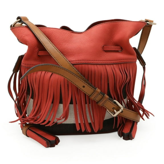 Pre-Owned BURBERRY Nova Check Pattern Shoulder Bag Suede Canvas Leather Red Brown