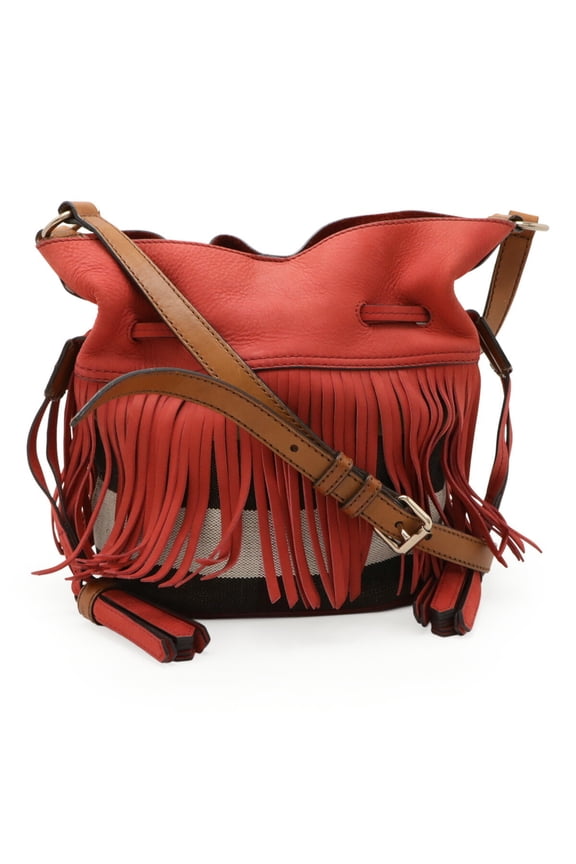 Pre-Owned BURBERRY Nova Check Pattern Shoulder Bag Suede Canvas Leather Red Brown (Good)