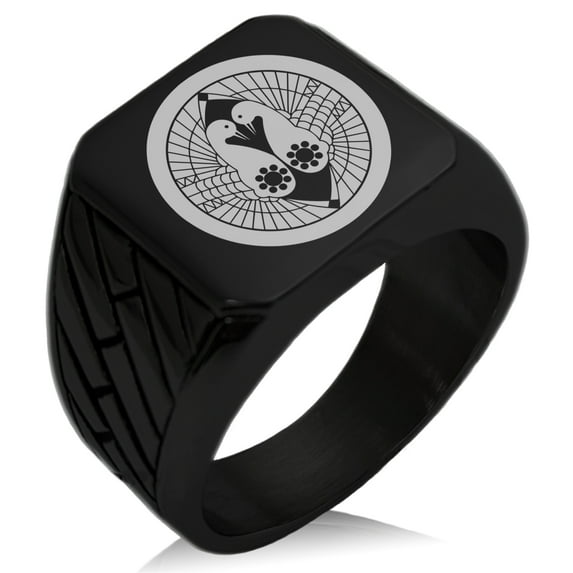 Stainless Steel Nanbu Samurai Crest Geometric Pattern Biker Style Polished Ring