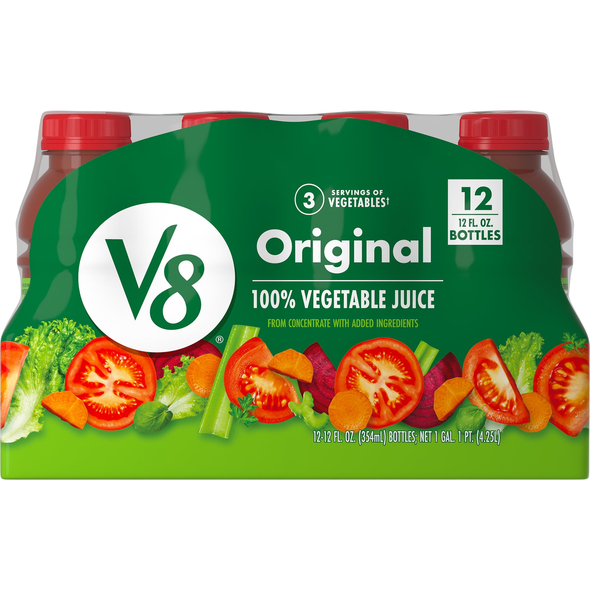 V8 Original 100% Vegetable Juice, 12 fl oz Bottle, 12 Count