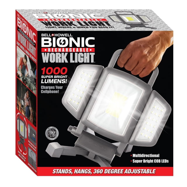 Bell + Howell Bionic Black 1 Piece 1000 Lumen Portable Rechargeable Waterproof Multi Position Dual COB LED Work Light