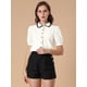 thumbnail image 3 of Blusa de Trabajo Allegra K Manga Corta Cuello Abullonado Peter Pan Mujer Blanco M, 3 of 6