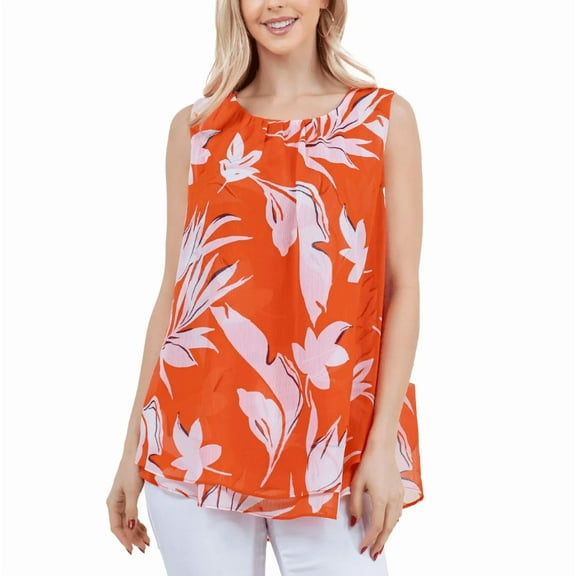 Cristina B Women's Sleeveless Blouse, Orange, Large