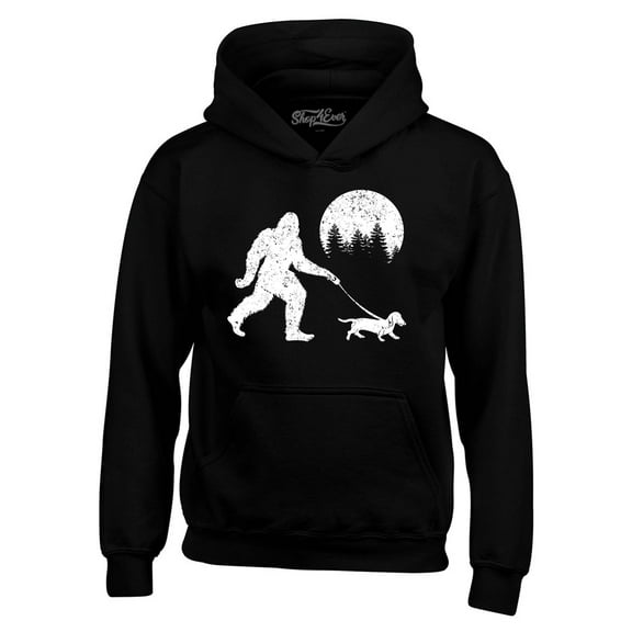 Shop4Ever Men's  Bigfoot Walking Wiener Dog Funny Sasquatch Dachshund Hooded Sweatshirt Hoodie XX-Large Black