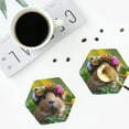 thumbnail image 3 of Bingfone Vintage Flower Crown Guinea Pig Leather Drinks Coasters with Set of 6,Suitable for Home Kitchen,Coffee Cup Coasters Home Gift, 3 of 7