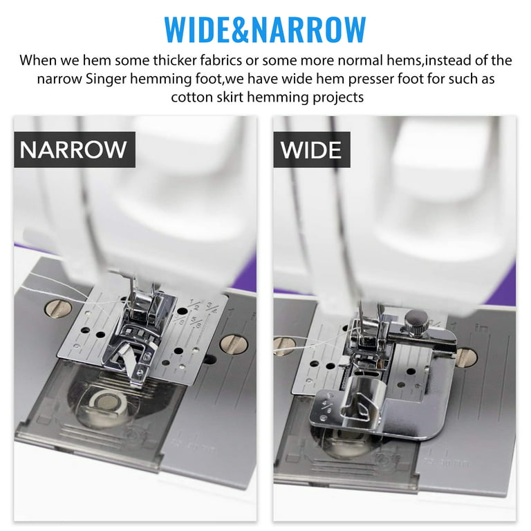 3x Domestic Hemming Cloth Strip Presser Foot Sewing Machine Rolled Hem Snap  on