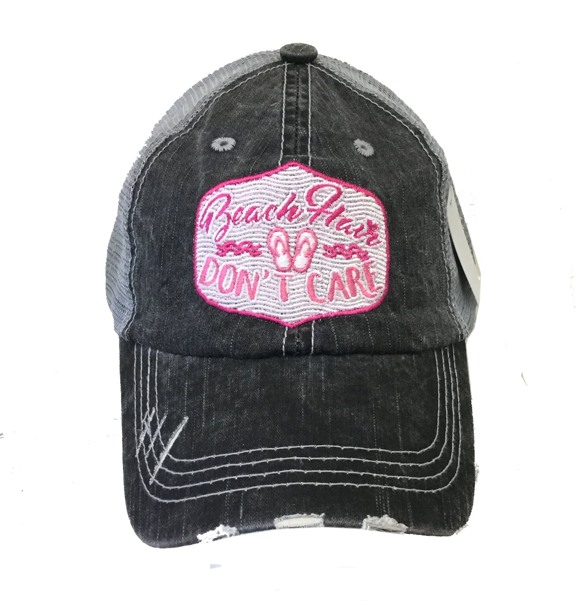 Katydid Boat Hair Dont Care Womens Distressed Grey Trucker Hat
