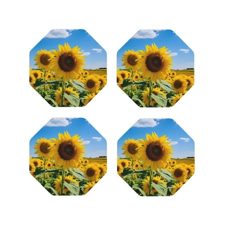 

Tideii Sky Golden Sunflower Field B for Leather Coasters 4 Pieces Anti-fouling and Anti-scalding Decorative Coasters Suitable for Restaurants Kitchens Coffee Shops-Octagon