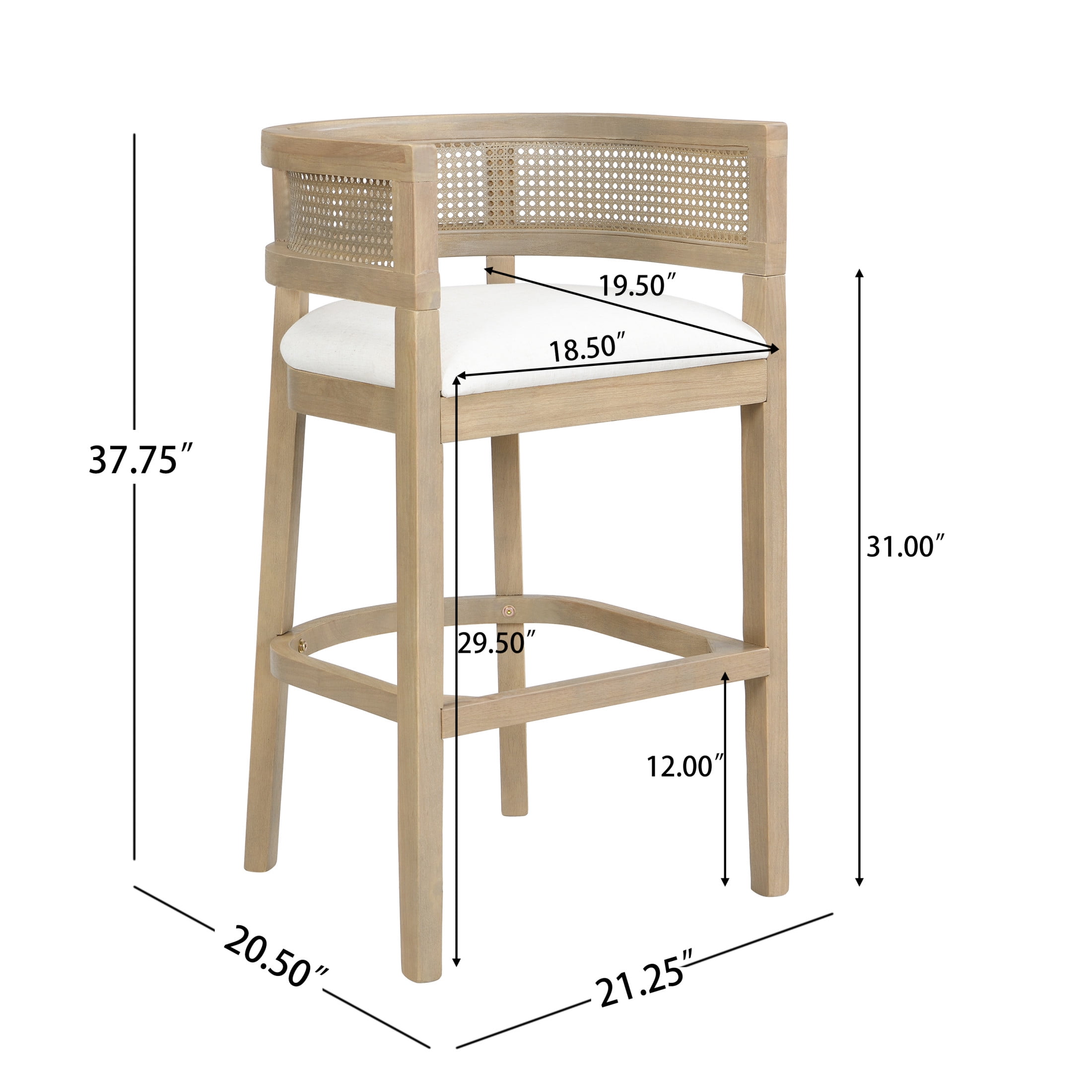 Christopher Knight Home 29.5" Upholstered Bar Stools, Wood Frame with Rattan Back, Light Ash, Set of 2