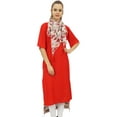 thumbnail image 4 of Bimba Women's Rayon Red Kurti Asymmetrical Hem Designer Kurta With Scarf - 22, 4 of 8