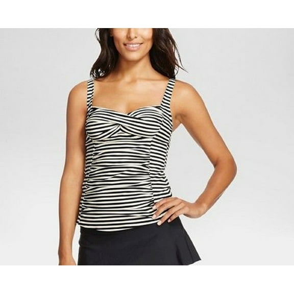 Merona Black & White Striped Tankini Top Swimwear Women's XS
