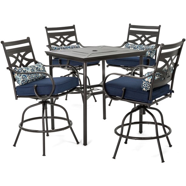 Hanover Montclair Outdoor 5 Piece High Dining Patio Set In Navy Blue With 4 Swivel Chairs And A 33 Counter Height Table Com Hanover Montclair Outdoor 5 Piece High, Outdoor Counter Height Table And Swivel Chairs