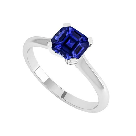 Harry Chad Enterprises 68630 1.50 CT Solitaire Asscher Cut Deep Blue Sapphire Engagement Ring, Size 6.5