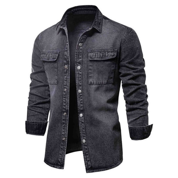 Holiday Clearance! ZVNAΖH Men's Washed Denim Jacket Trend Cowboy Slim Fit Coat Lightweight Jacket
