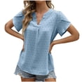thumbnail image 4 of Women's Fashion 2024 Women Pleated Tops Dressy Casual Short Sleeve Tunic Tops Loose Fit Flowy Summer Clothes for Teen Girls Solid Color V Neck Blouse Vintage Comfy Casual Shirts Blue T Shirts S, 4 of 4
