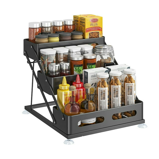 bedienty Three-Tier Spice Rack Wrought Durable And Sturdy, Stylish And Cabinet black Height adjustable