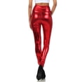 thumbnail image 6 of Sakkas Shiny Liquid Metallic High Waist Stretch Leggings - Made in USA - Red - L, 6 of 8
