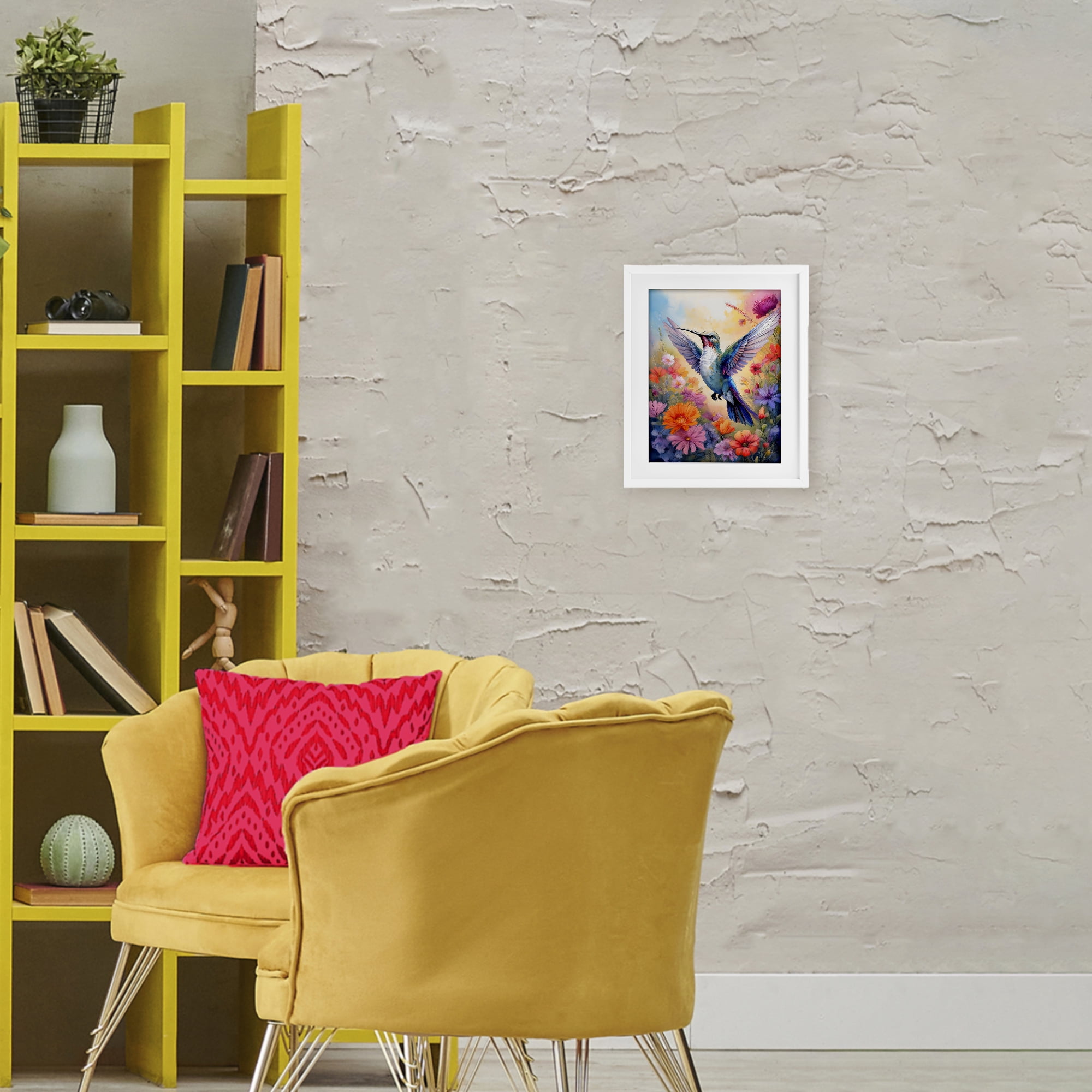 Stupell Industries Colorful Hummingbird in Bloom White Framed Print Under Glass, design by Creative Studio