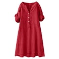thumbnail image 3 of TAGOLD Womens Short Sleeve V-Neck Dress Half Sleeve Linen Button Pocket Dress Solid Color Summer Casual Wear, 3 of 5