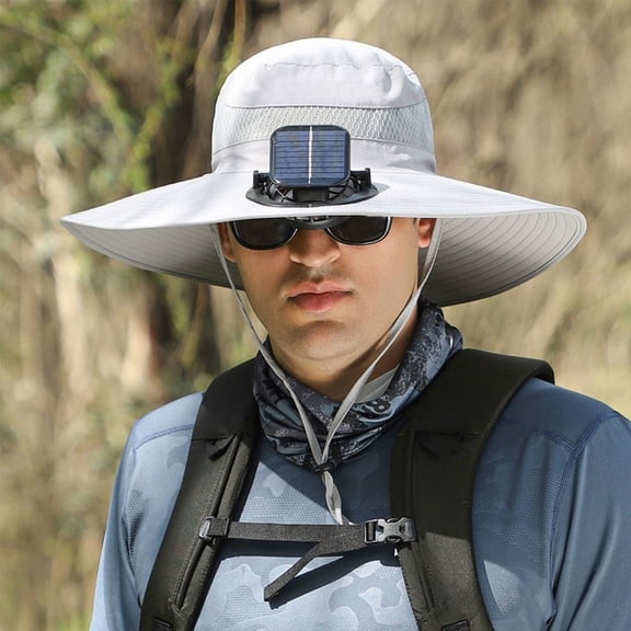 Njoeus Outdoor Wide Brimmed Sun Hat Solar Fan Hat Ideal Beach Hat and Fisherman Hat for Both Men and Women Wide Brim Delivers Cooling Breeze and Full Sun Protection for Beach and Fishing