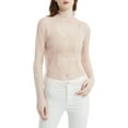 thumbnail image 6 of Womens Long Sleeve Mesh Layering Top Korean Elegant Embroidery Floral Lace Mock Neck Sheer See Through T-Shirts, 6 of 8