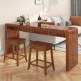 thumbnail image 2 of Costway Saddle Bar Stools Set of 2 with PU Leather Seat Solid Rubber Wood Frame Footrest, 2 of 8