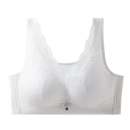 Yyeselk Lace Bras for Women Wireless Lift Up Bra Full Coverage Push Up Bra Breathable No Underwire Bra Everyday Bra White 44/100CD