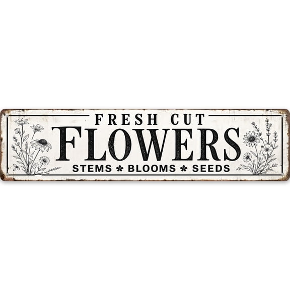 Vintage Metal metal sign - Fresh Cut Flowers Wall Decor, 16x4 inches