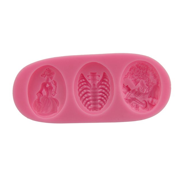 EeaseMX Molde de silicona para tartas con fondant de calavera de Halloween para hornear (rosa)