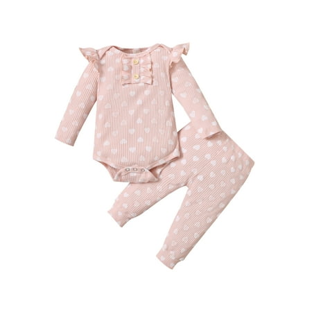 

Newborn Baby Girl Clothes Heart Print Long Sleeve Romper Tops Infant Girl Pants Set Winter Outfits
