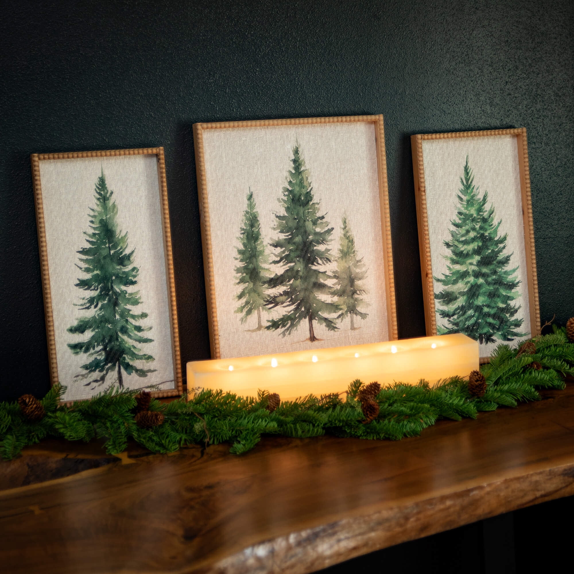 19.5" Sullivans Pine Tree Trio Christmas Wall Decor, Green-White