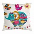 thumbnail image 1 of Nursery Throw Pillow Cushion Cover, Cute Eastern Inspired Elephant Bird and Bee Oriental Themed Art Design Sun and Moon, Decorative Square Accent Pillow Case, 18 X 18 Inches, Multicolor, by Ambesonne, 1 of 2