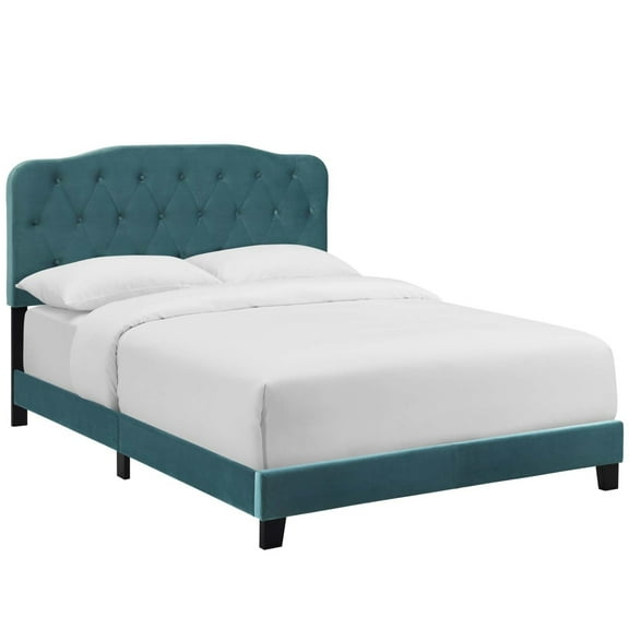 Modway Amelia Full Modern Style Performance Velvet Bed in Sea Blue Finish
