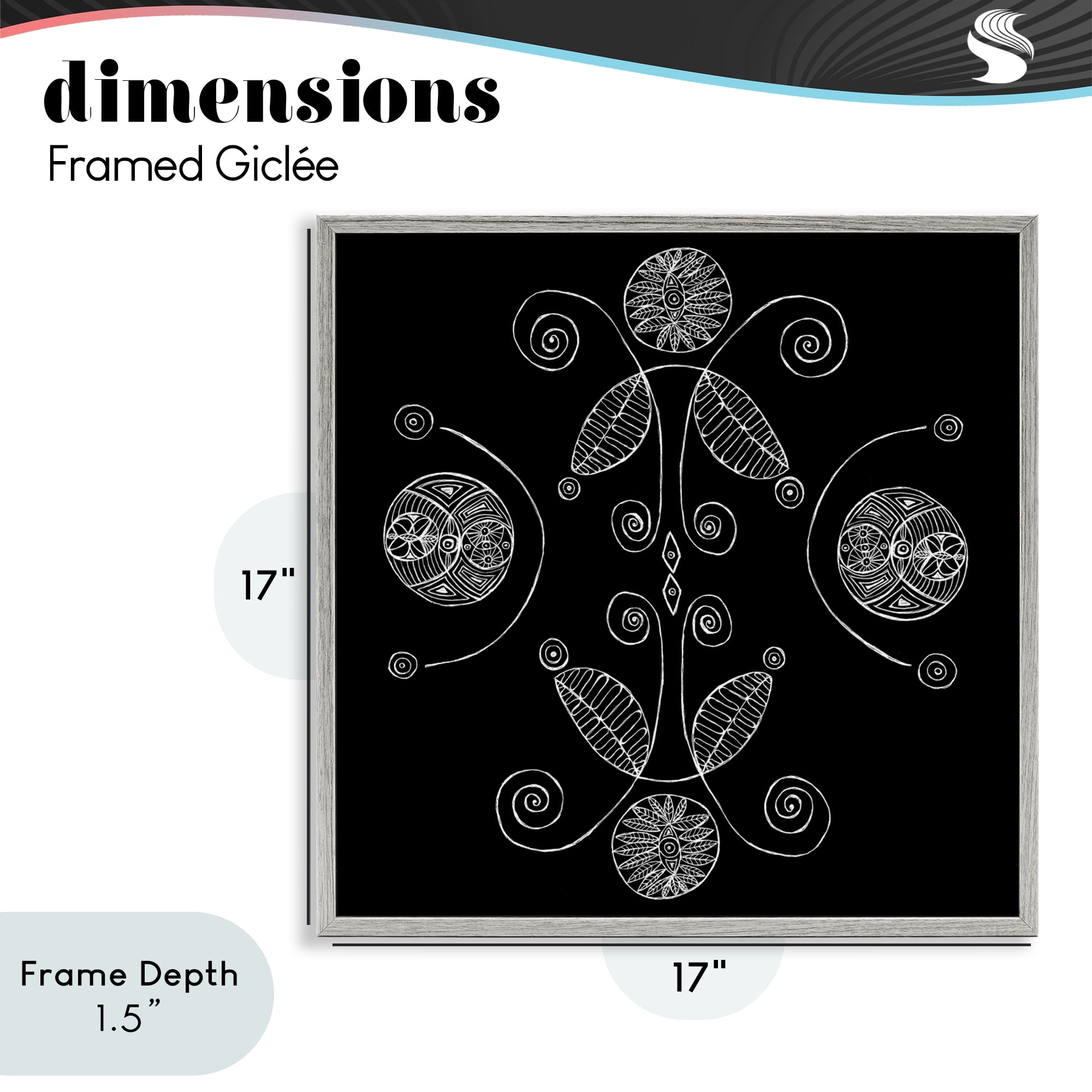 Stupell Industries Curved Fractals & Leaves Gray Framed Giclee Art, design by El Perkin