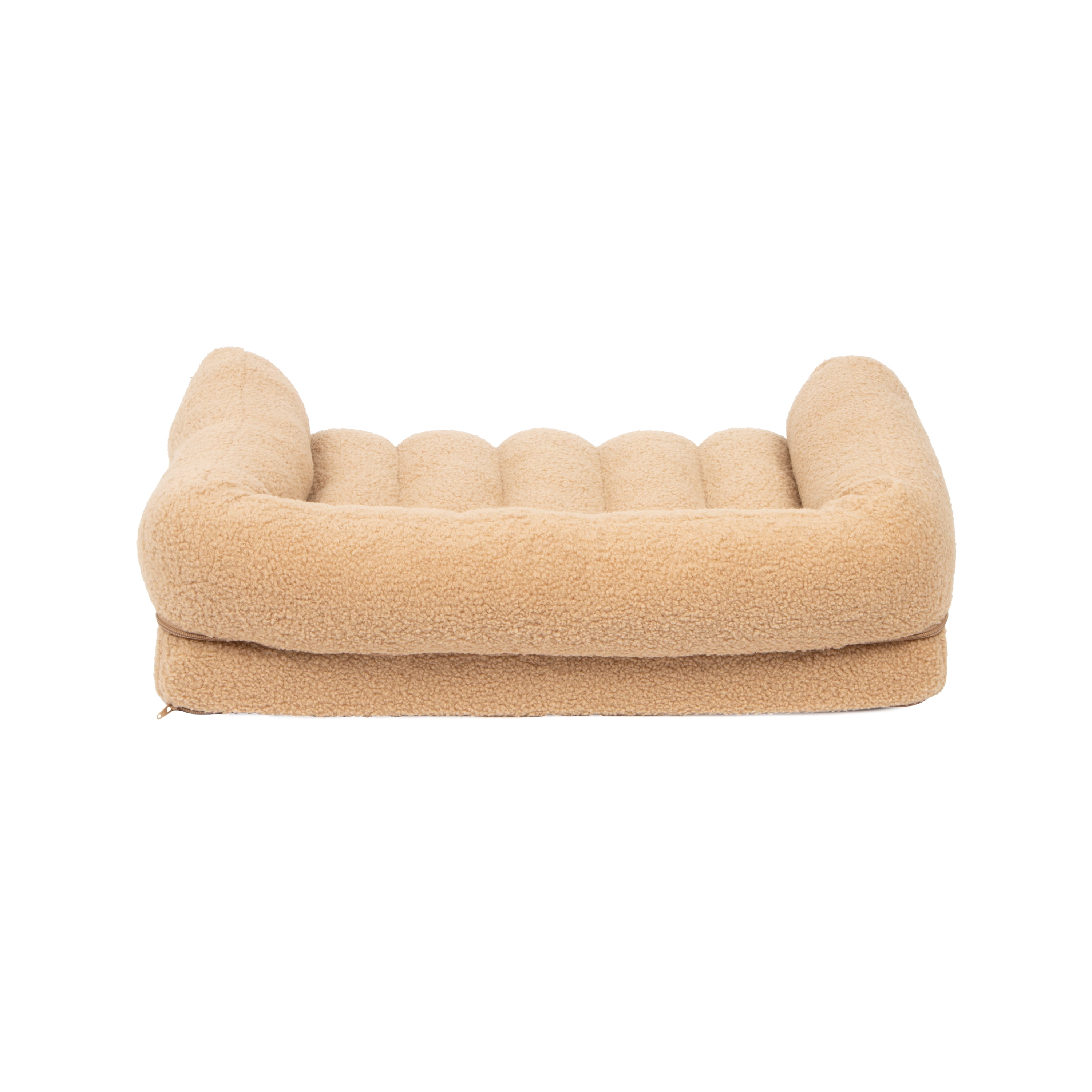 SportPet Designs Quilted Sherpa Sofa-Style Pet Bed Lounger, Brown, Medium, 30 in x 22 in x 7.5 in