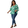 thumbnail image 3 of DARING DIVA Women's Plus Floral Flowy Sleeve Chiffon Blouses 2X Green, 3 of 6