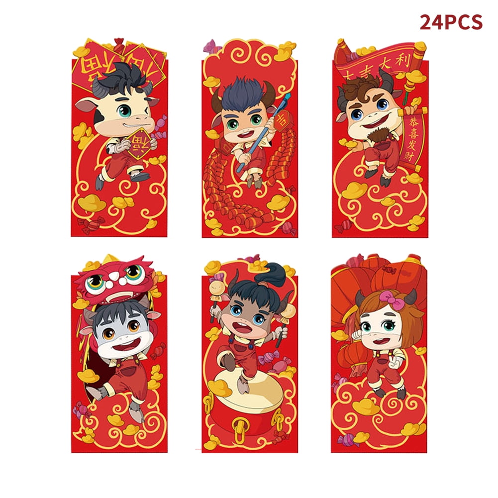 Calidaka 24pcs Hongbao Paperboard Chinese New Year Money Pocket Cartoon Ox Red Envelope Walmart Com Walmart Com
