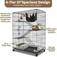 thumbnail image 6 of Homey Pet 51 Inch Cat Cages Indoor, Large 4-Tier Cat Crates for Indoor Cats, Collapsible Metal Wire Cat Enclosures Big Kennel for Adult Cats Kitten  with Hammock, Ladders, 360° Wheels, 6 of 9