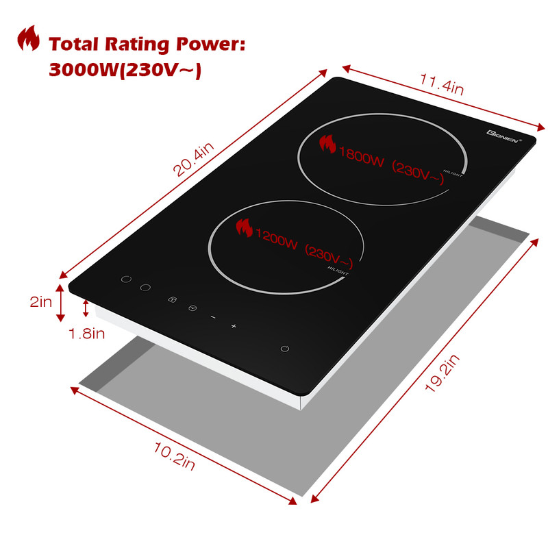 GT 12 in. 2 Elements Radiant Electric Cooktop in Black, with Hard Wire, 3000-Watt