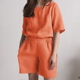 thumbnail image 2 of Moda mujer Casual verano sólido cuello redondo manga corta Top + pantalón corto conjunto Wmkox8yi bvn219, 2 of 9