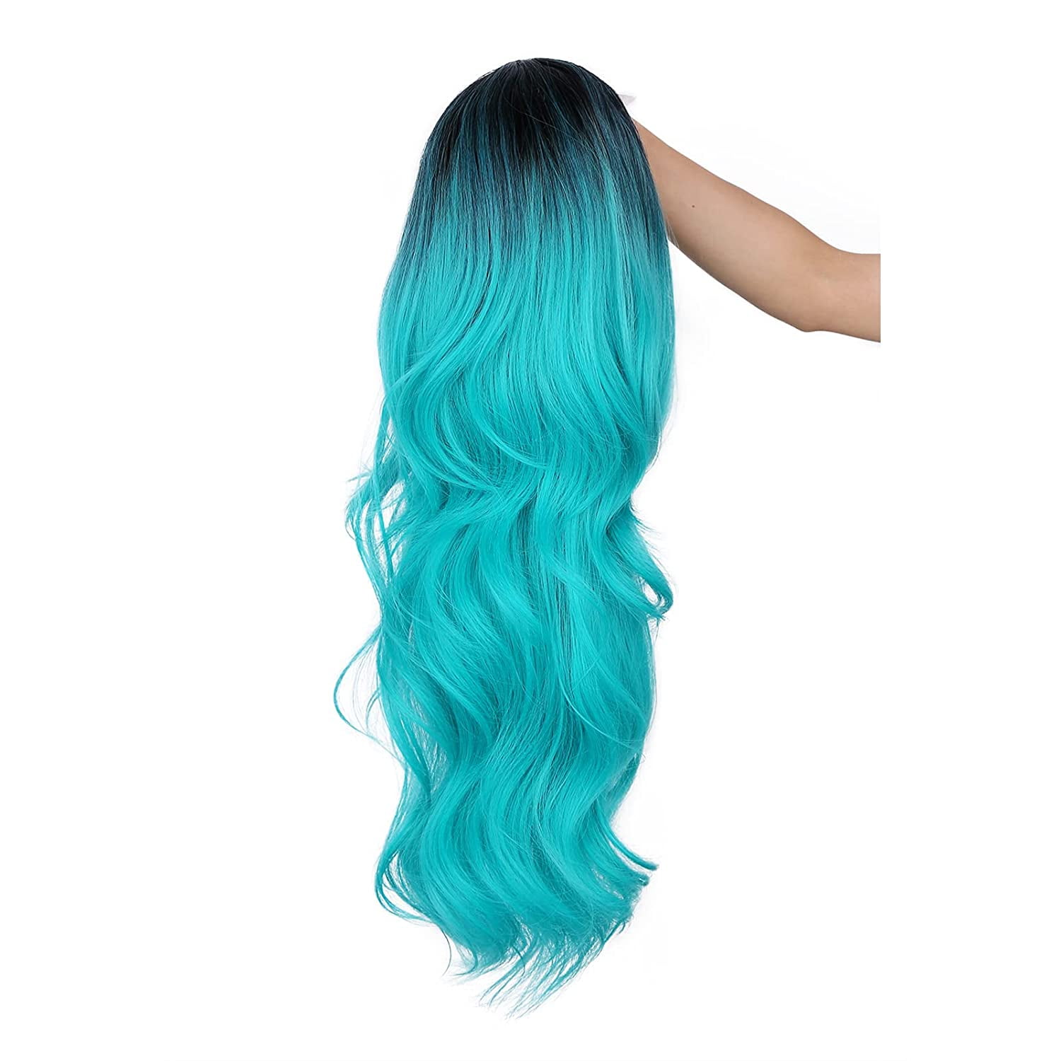 Ombre  Wig Long Curly Wavy Wig Heat Resistant Synthetic Wig Dark Roots Puple Wigs for Women Daily Party Cosplay