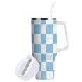 thumbnail image 2 of 40 oz Tumbler With Handle Stainless Steel Insulated Tumbler With Lid for Car Cup Holder Light Blue and White Checkered, 2 of 9