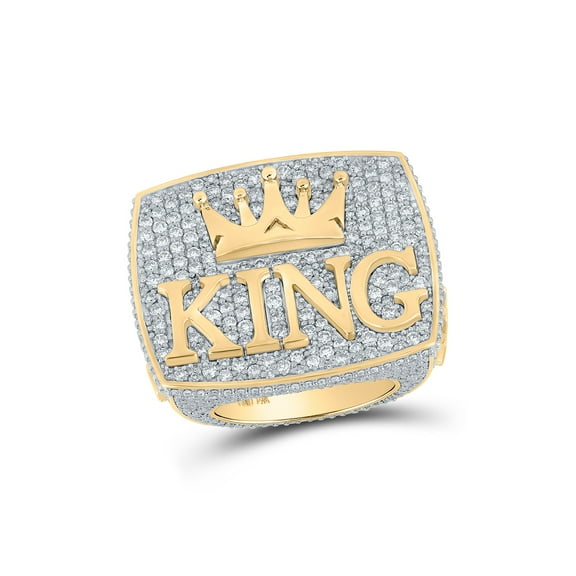 14kt Yellow Gold Mens Round Diamond KING Crown Ring 10-1/2 Cttw