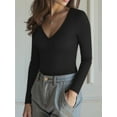 thumbnail image 3 of MOYIKO Deep V Neck Long Sleeve Shirts for Women Fitted Tops Tee, 3 of 7